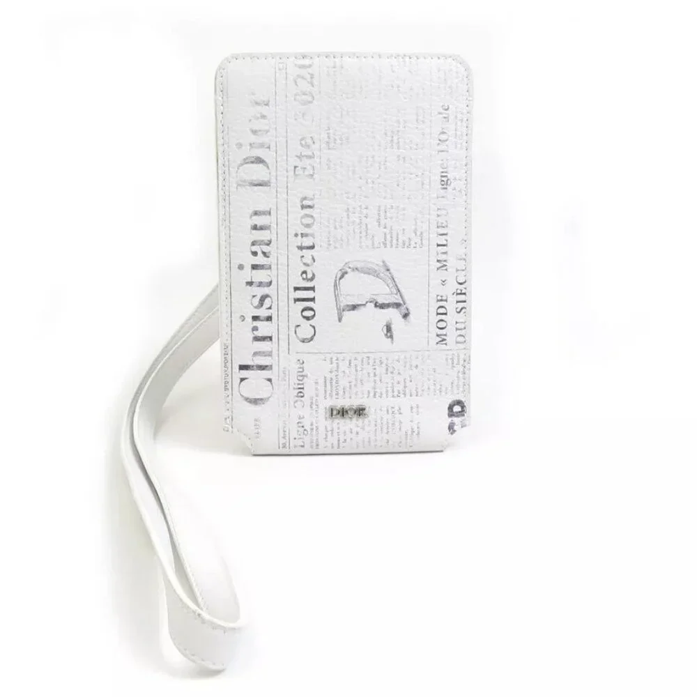 Auth Christian Dior Smartphone Case Phone Holder White Leather